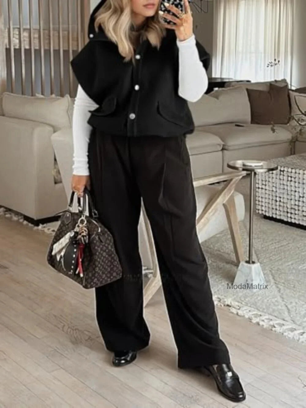 Oversized Vest Cropped Button Down Lapel Collar Casual Drawstring Outerwear_6